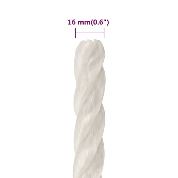 vidaXL Arbetsrep, Vitt, 16 mm, 250 m, Polypropylen