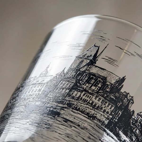 GLASKOP TORUŃ 400 ML TRANSPARENT MED SORT TRYK