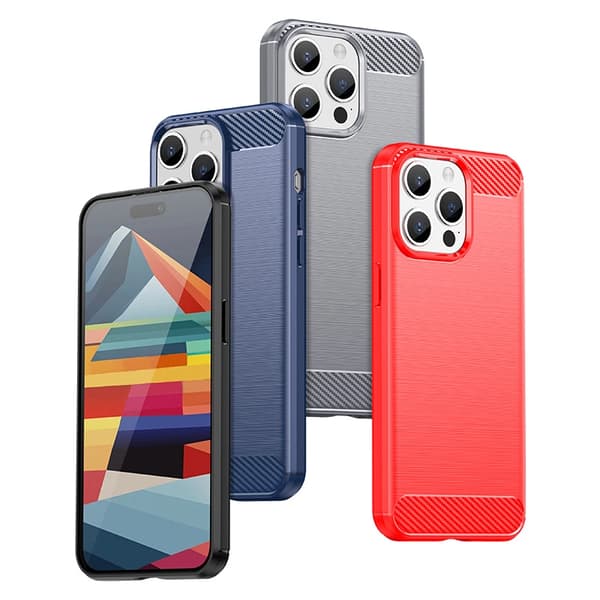 Fleksibelt cover med kulstofmønster til iPhone 15 Pro Max - blå