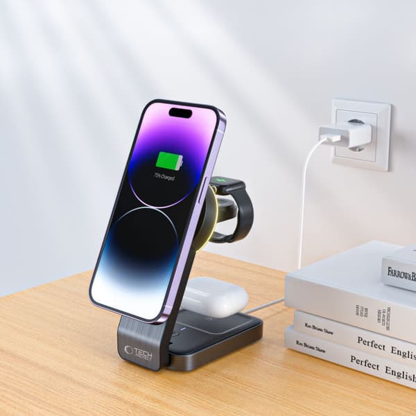 TECH-PROTECT QI15W-A28 3-i-1 magnetisk Magsafe trådløs oplader sort