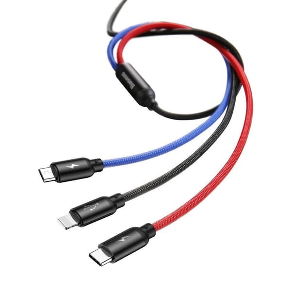 Baseus 3in1 USB-kaapeli USB-C / Lightning / Micro 3A 1.2m (Musta)