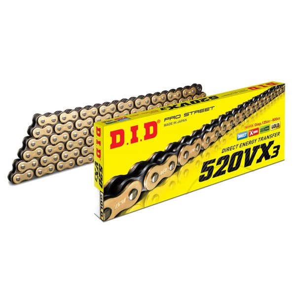 DID G&B520VX3/114 åben drivkæde med guld/sort lås