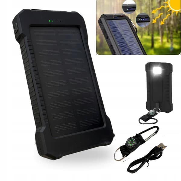 Aurinkovirtalähde 8000 mAh + taskulamppu ja kompassi