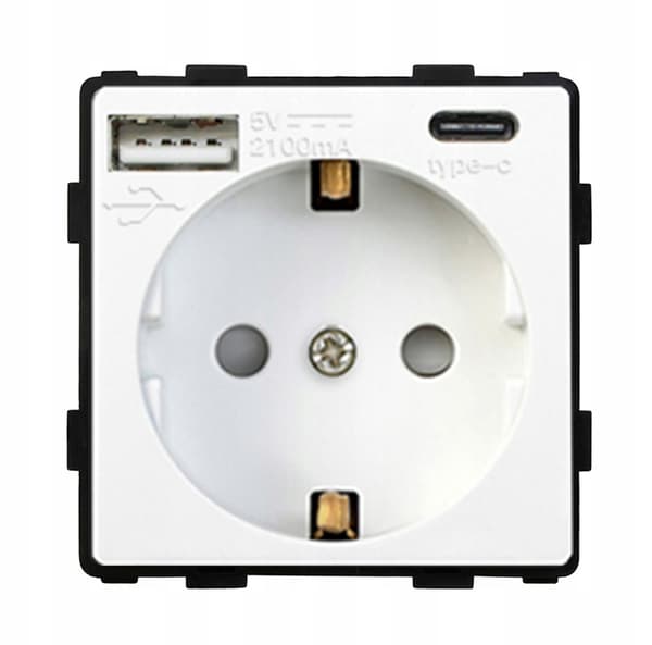 230V hvid stikkontaktindsats USB A C RTX SH oplader