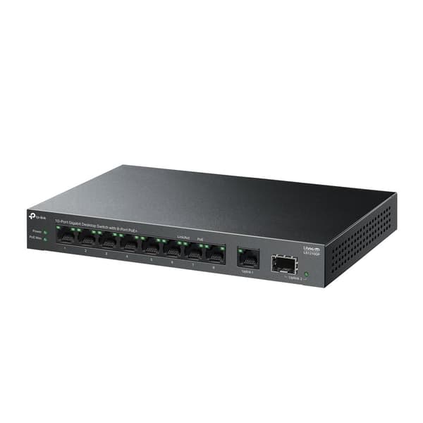 TP-LINK LS1210GP netværksswitch, 9 RJ-45 porte, PoE, sort