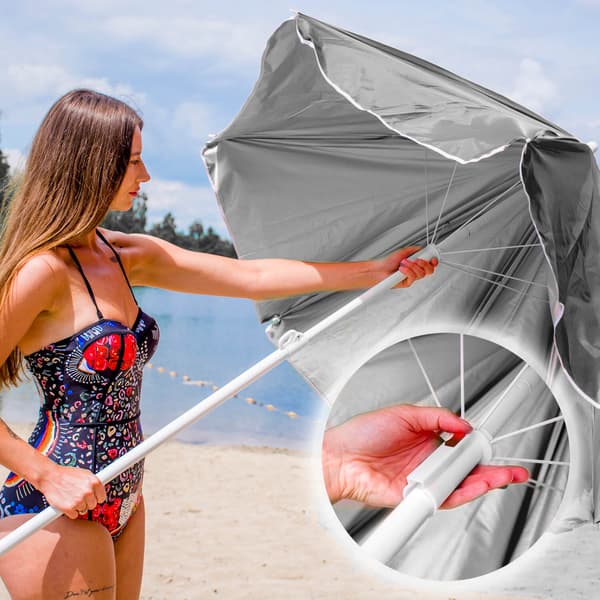 Strandparasoll med UV-filter - grå