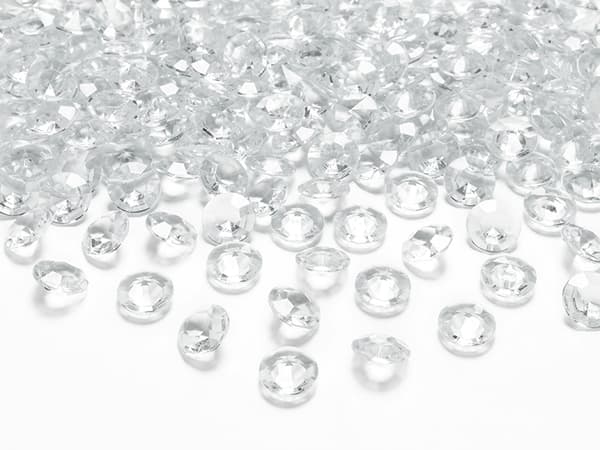 Timanttikonfetti, läpinäkyvä, 12 mm, 1 pakkaus.