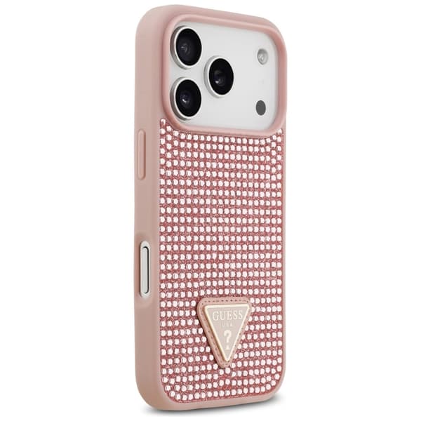 Guess Rhinestone Triangle Logo iPhone 17 Pro Etui - Pink