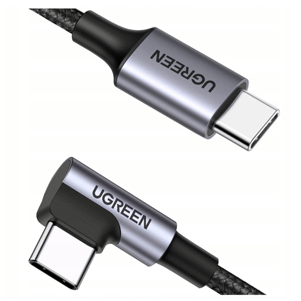 USB-C - USB-C -kaapeli, kulmaliitin UGREEN US255,3A, 60W, 0,5m (musta)