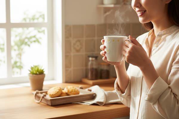 MUGG FÖR KAFFE, TE, CHOKLAD 300 ml VIT KERAMISK DESIGN DAISY LINE