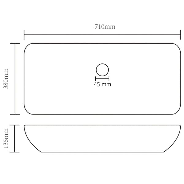 vidaXL rektangulær håndvask mat lysegrå 71x38 cm keramik