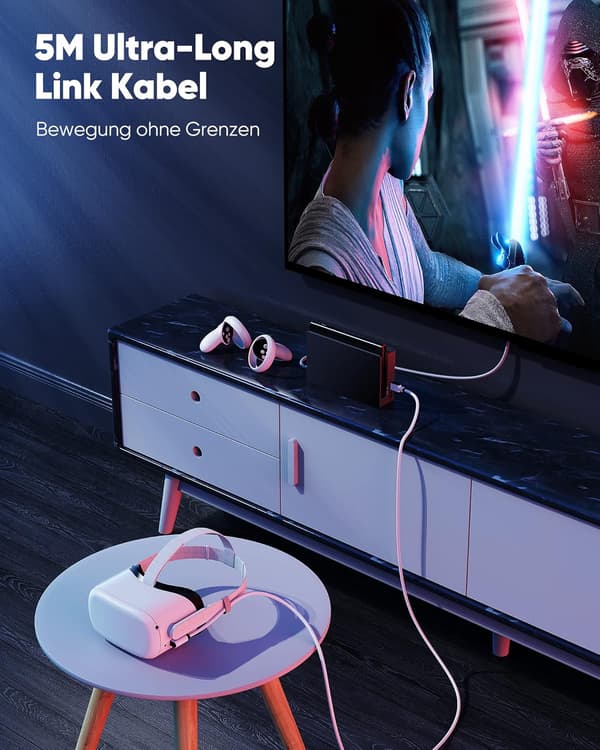 USB 3.0 USB-C-KABEL FÖR OCULUS QUEST 1 2-ST STEAM VR 5 Gb/s VIT 5m
