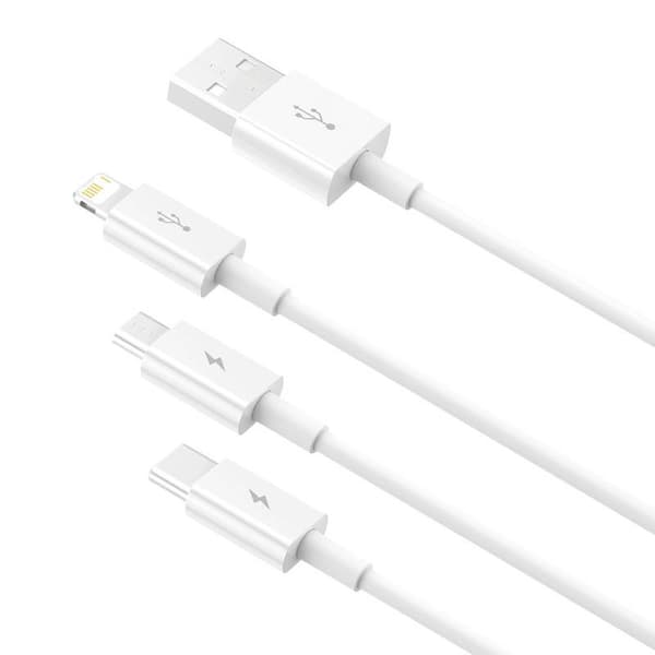Baseus Superior Data USB-pikalatauskaapeli M+L+C-laitteille 3.5A 1M (valkoinen)