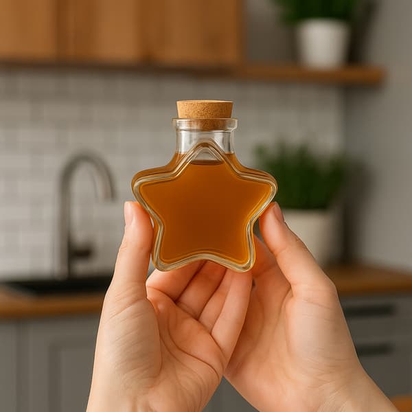 5x Dekorativa Glasflaskor STAR 280ml för Alkohol Present Jul