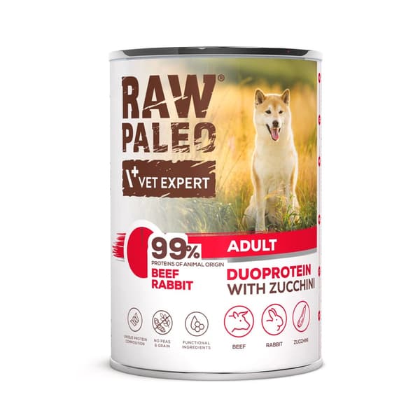 VetExpert Rå Paleo Oksekød & Kanin Vådfoder til Hunde 6 x