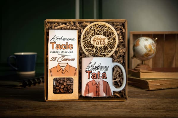 Gavekurv til far krus kaffe bordskåner