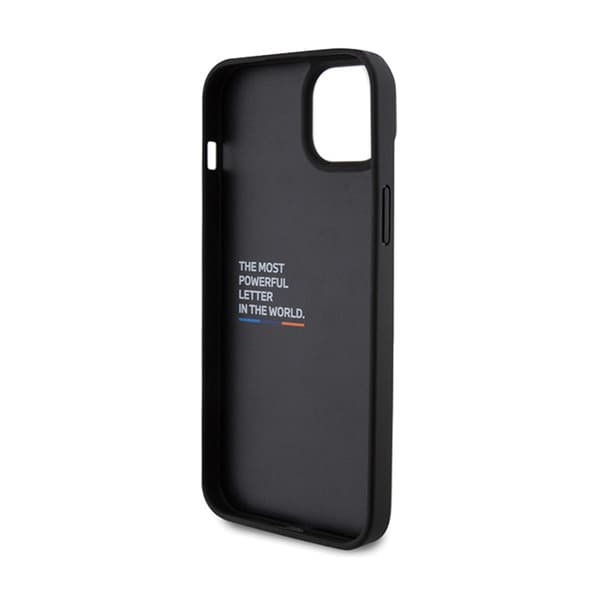 BMW Læder Carbon Blue Line - iPhone 15 Plus Etui (Sort)