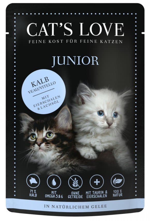 CAT'S LOVE | Kattefoder i naturlig gelé | 85g pose - Junior | Kalvekød 85g