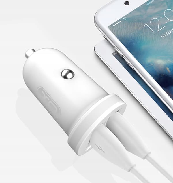 XO TZ08 billaddare 2x USB 2.1A vit + USB-C-kabel