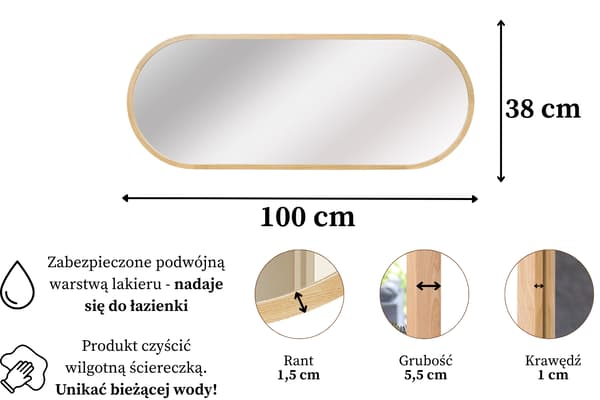 Oval badväggsspegel i ekram LEJA 100×38 Stilfull
