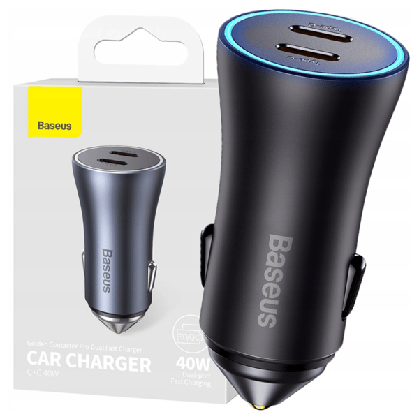 Baseus Golden Contactor Pro biloplader, 2x USB-C, 40W (grå)