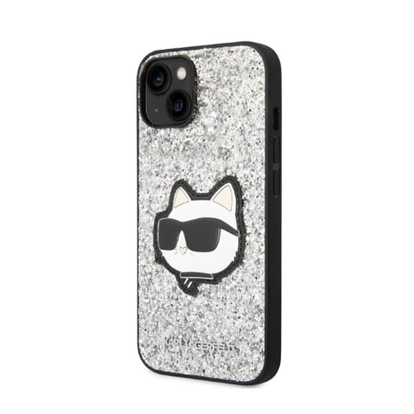 Karl Lagerfeld NFT Glitter Choupette Patch - iPhone 14-skal (Silver)
