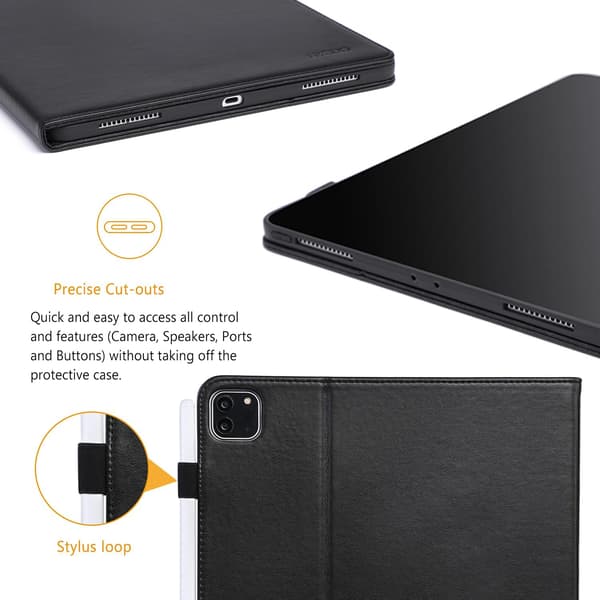 TABLETTASKE TIL APPLE IPAD PRO 11" 3/2/1 AIR 4/5. generation 10,9" SORT PU-LÆDER