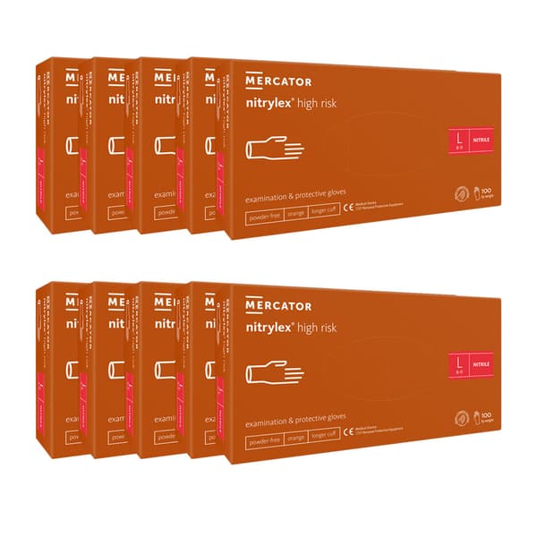 Nitrilhandskar L orange Mercator Nitrylex High Risk 100 st kartong 10-pack