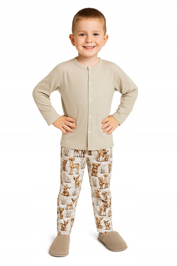 Barnpyjamas BOMULL 110 med knapp för SJUKHUSET BEIGE DEER