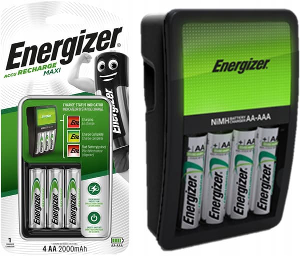 Energizer Maxi-oplader + 4x AA 2000mA genopladelige batterier