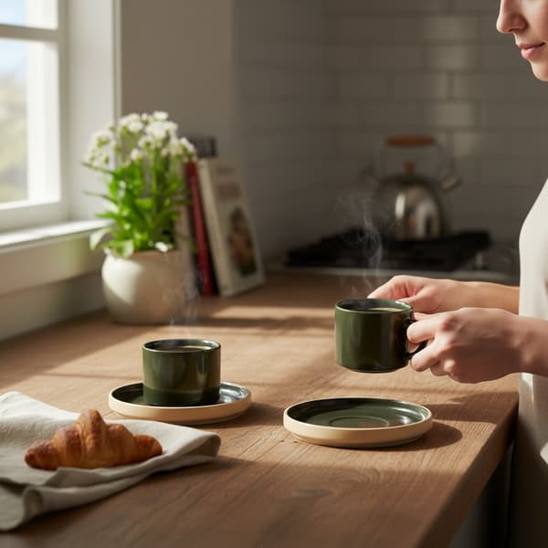 KAFFEKOPPER MED UNDERKOPPER TIL KAFFE OG TE 200 ml GRØN Ø 8,5 cm