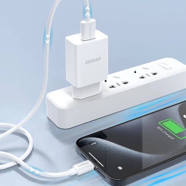 Dudao A4EU USB-A 2.1A väggladdare - vit + USB-A - USB-C-kabel