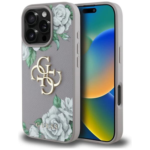 Guess Grained Roses Big 4G Logo Cover til iPhone 16 Pro Max Lilla