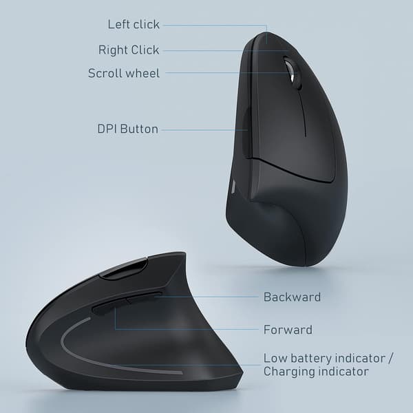 TRÅDLÖS SVART BLUETOOTH USB 2.4G ERGONOMISK VERTIKAL MUS