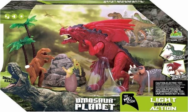 4 dinosaurushahmon, 2 puun, ääni- ja valotehosteiden setti