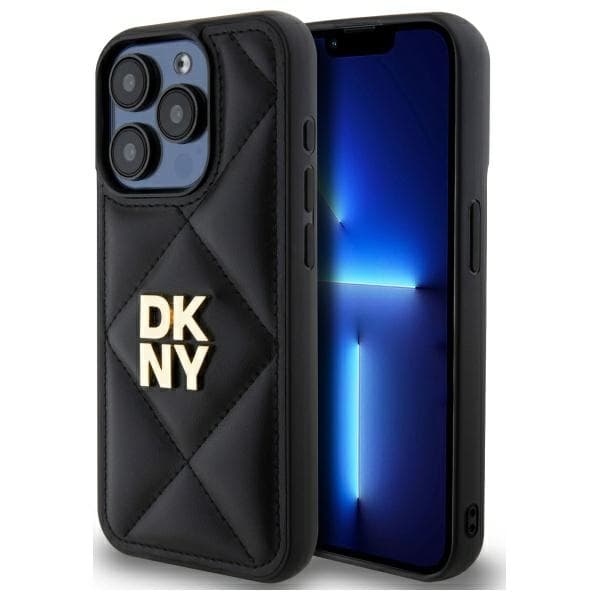 DKNY DKHCP15LPQDSLK iPhone 15 Pro 6.1 svart/svart quiltad Stack-logotyp