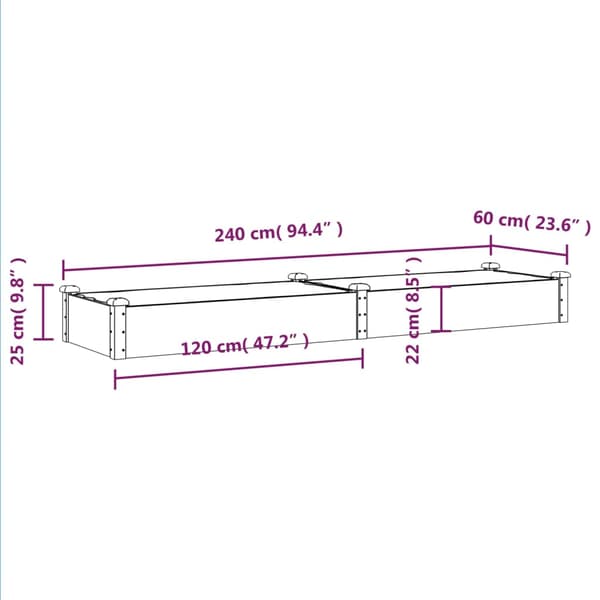 vidaXL Upphöjd rabatt med foder 240x60x25 cm gran