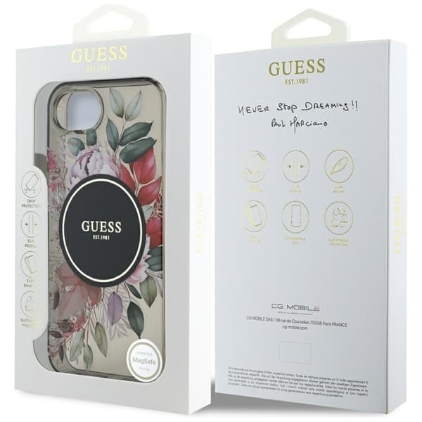 Guess IML Flowers MagSafe – cover til iPhone 16e (sort)