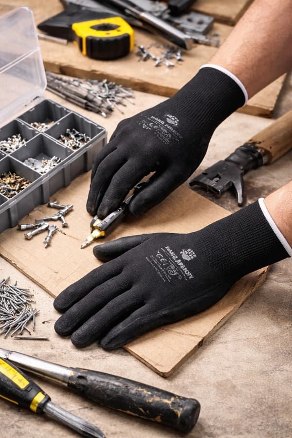 Arbetshandskar PRUSPOL Polyuretanbelagda Svarta Precision 1 par - Storlek 10