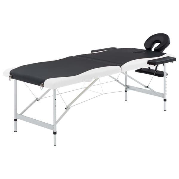 vidaXL foldbart massagebord, 2-zoner, aluminium, sort og hvid