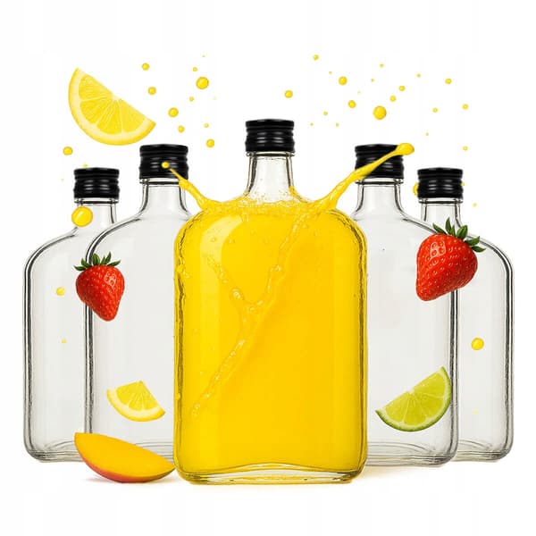 Bunia glasflaska 1l platt penna för likörer alkohol cider present