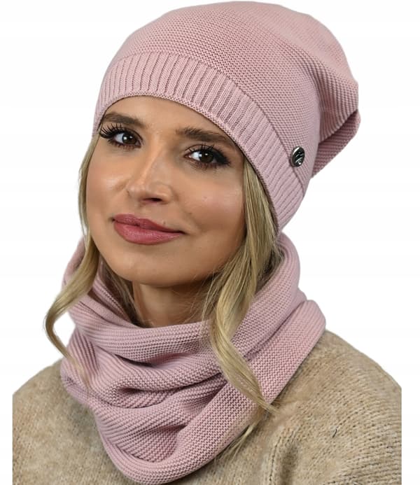 Elegant damesæthue med snood pink B1