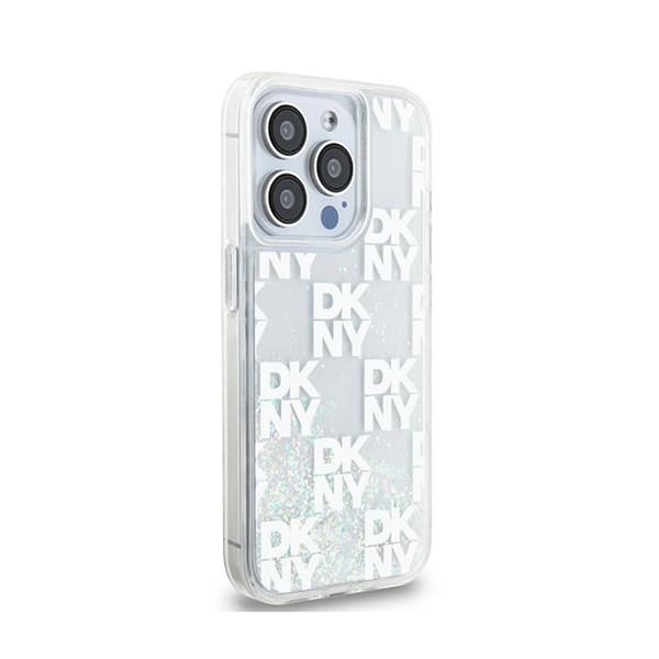 DKNY Liquid Glitter Multilogo - iPhone 15 Pro-skal (vitt)
