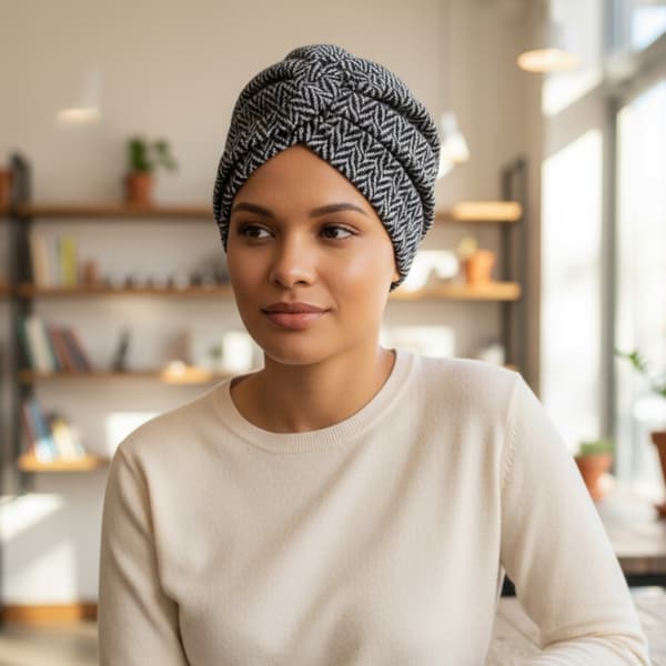 Elegant Blanca damhatt med turban och fiskbensfoder