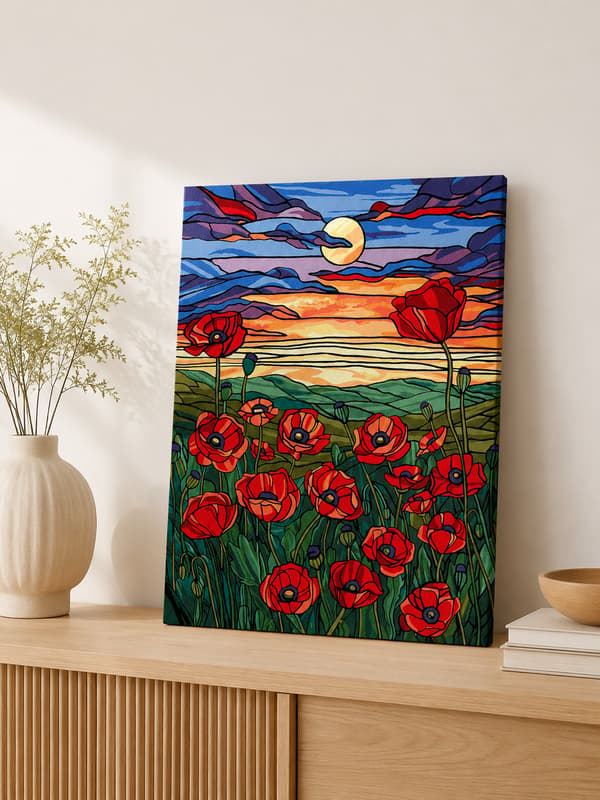 MÅLNING MED SIFFROR MED RAM Tavlor för målning - Vallmo 40x50 cm