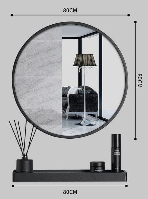 Spegel med hyllplan 80cm svart