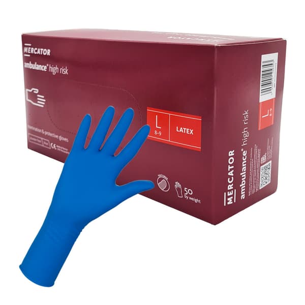 Latexhandsker L blå Mercator Ambulance High Risk 50 stk.