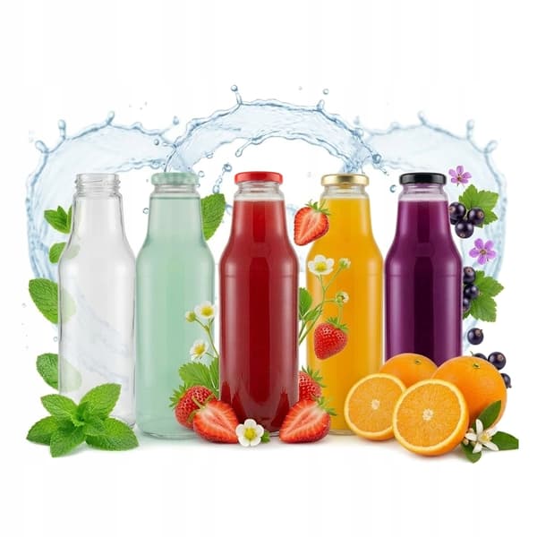KUBUŚ Juiceflaskor 750ml 20x Glasflaskor för Juice, Smoothiesirap, Honung, 43mm