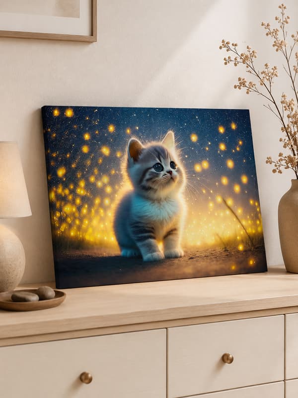 Maleri efter tal med ramme Billeder til maleri - Lille killing 50x40 cm