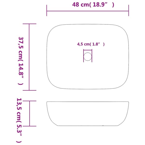 vidaXL bordvask, grå og sort, rektangulær, 48x37,5x13,5 cm